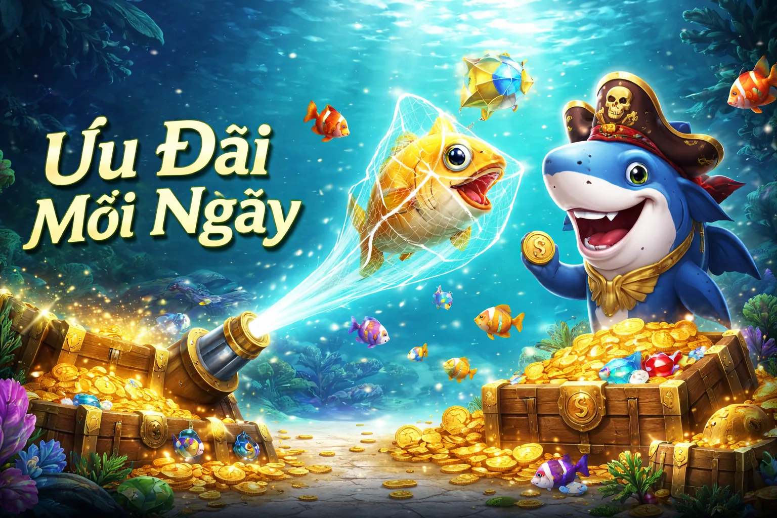 Hình ảnh chính game bắn cá 56wim với đại dương bao la và kho báu